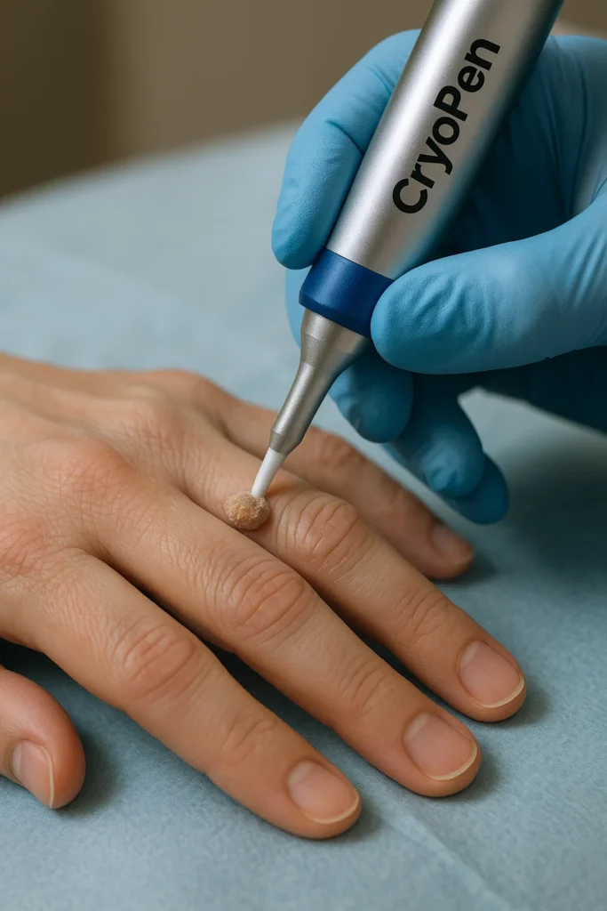 example of cryopen wart removal Berkshire treatment on a persons finger