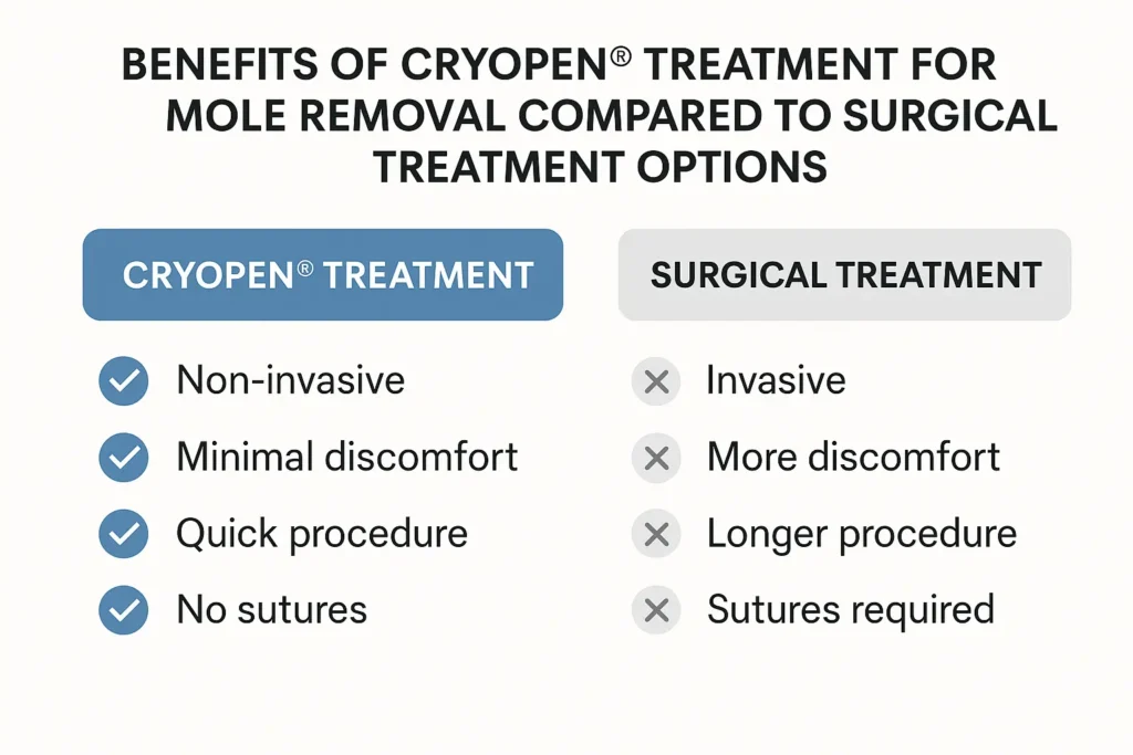 Table to show the benefits of getting moles removed Berkshire from LA LIPO