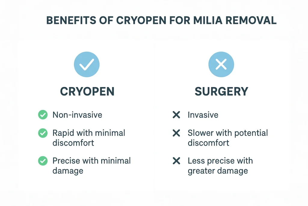 Benefits of cryopen for milia removal Berkshire compared to surgical treatments.