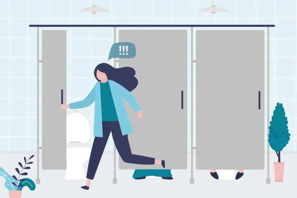 graphic of Urine incontinence Berkshire woman running to the toilet.