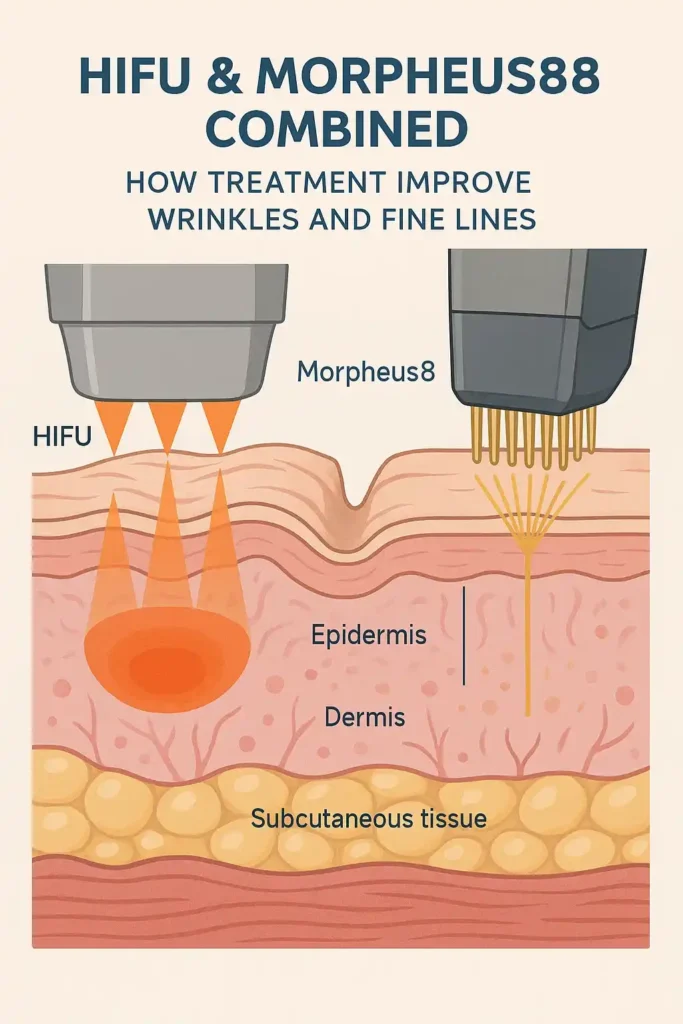 Diagram showing HIFU & Morpeus8 Berkshire and the benefits for reduction in wrinkles and fine lines