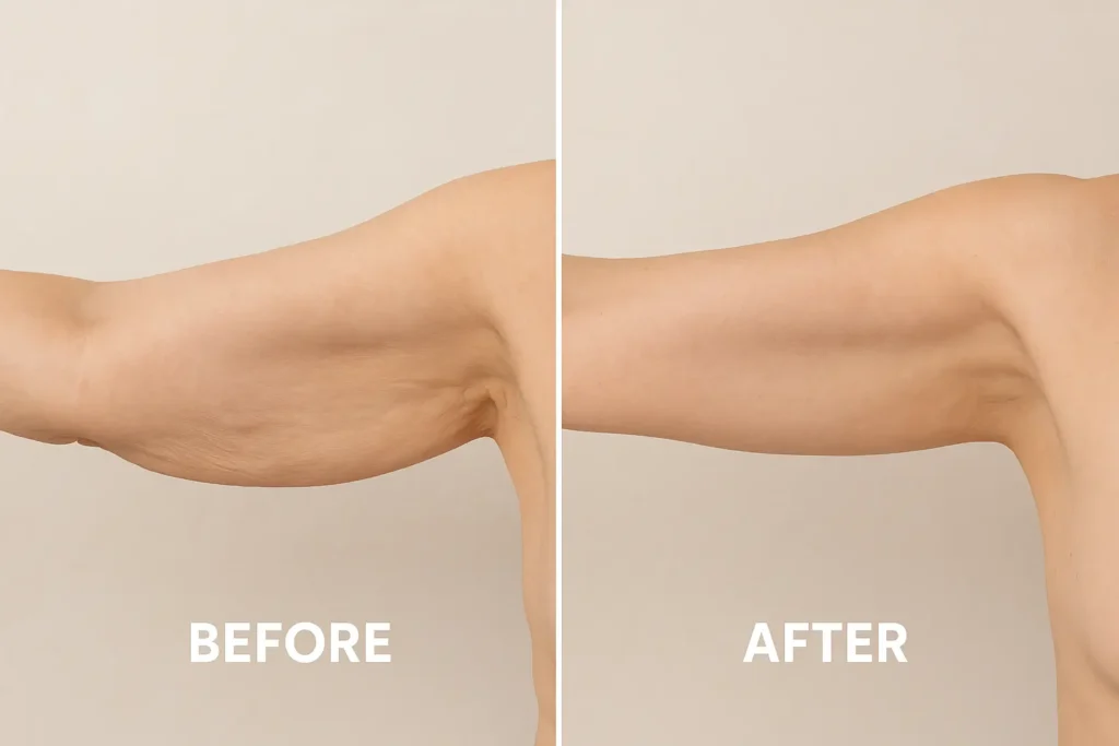 Picture of LA LIPO Berkshire before and after results of skin tightening treatment on the upper arms.
