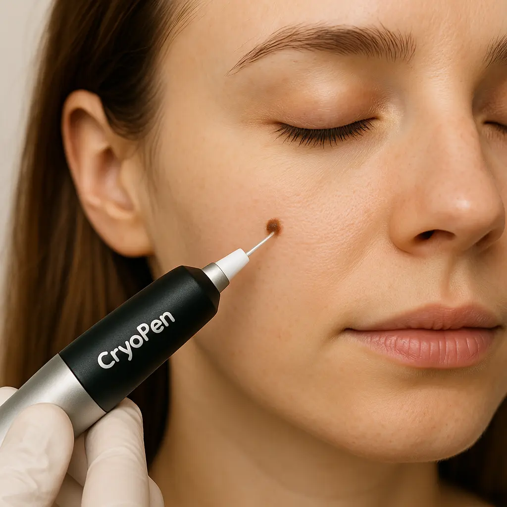 woman receiving facial mole removal Berkshire using cryopen 